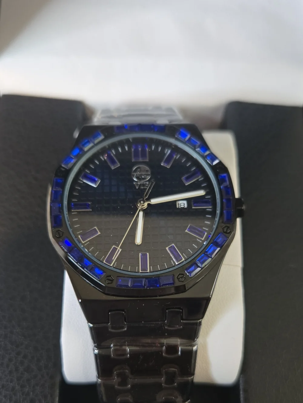 AJ Vip Men's Black and Blue Stainless Steel Watch